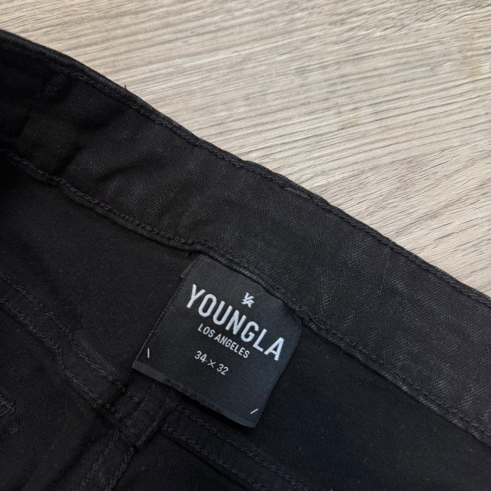YoungLA Mens Distressed Skinny Jeans Black Faded Ankle Zip Denim 34 x 32 - Picture 4 of 11